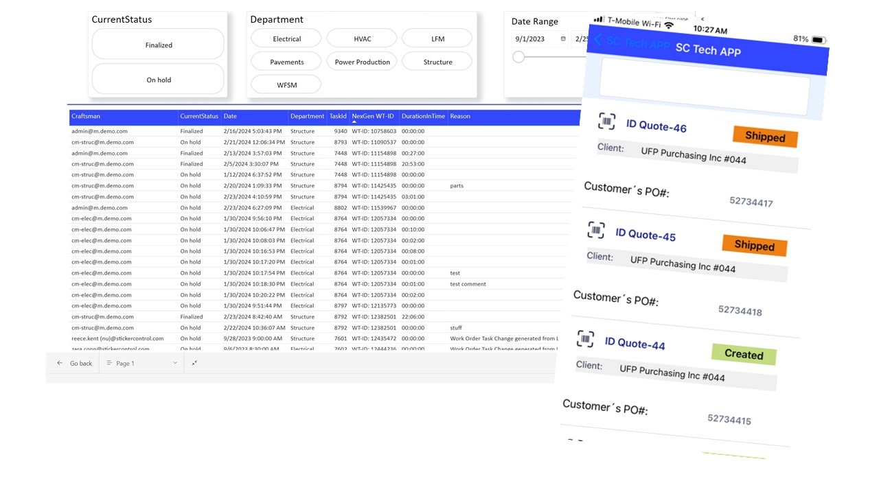 Screenshot of SC Tech RFID tracking software and app